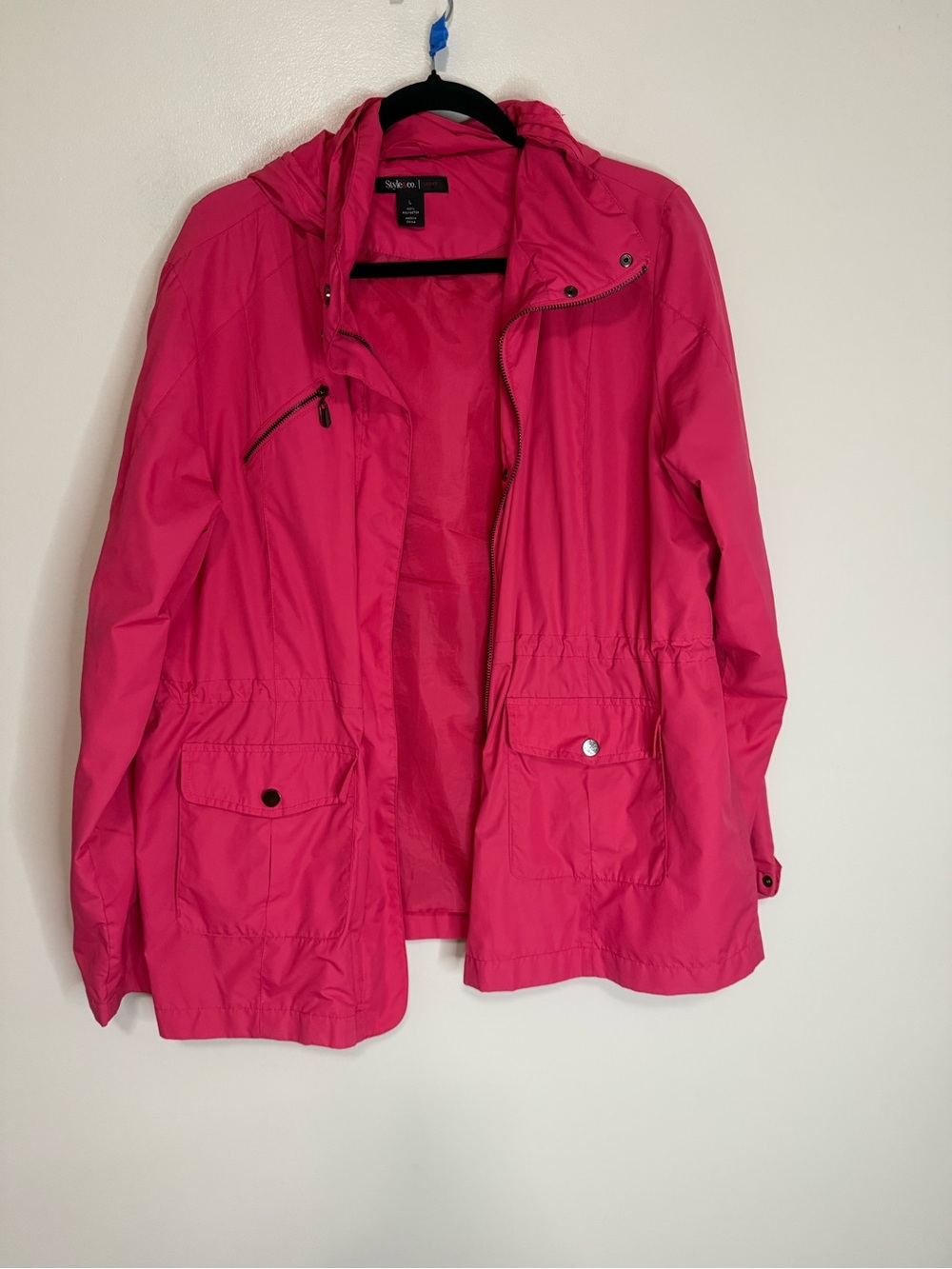 Style & Co Women's Hot Pink Utility Anorak Jacket with Hood size large